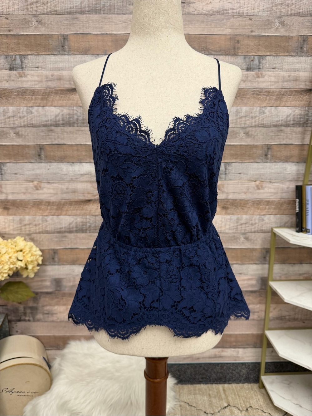 Express Navy Blue Lace Halter Peplum Top